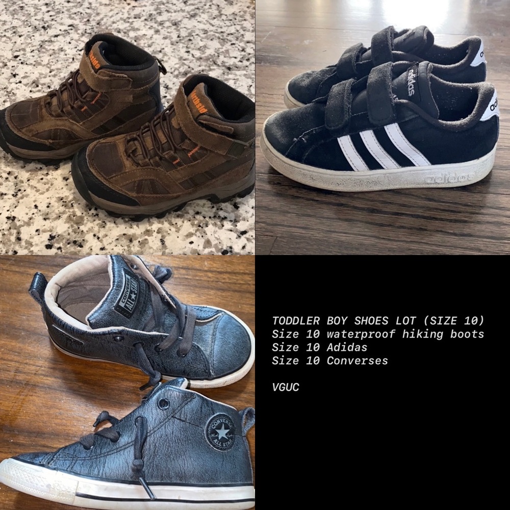Toddler Boy Size 10 Shoes Lot (Adidas, Converse, Waterproof Hiking Boots)